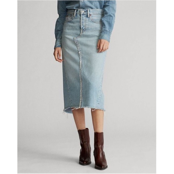 Ralph Lauren Dresses & Skirts - NWT Polo Ralph Lauren Distressed Denim Midi Skirt